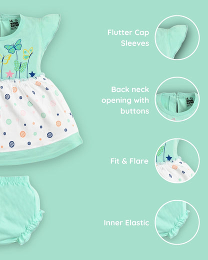 Butterfly Garden Short Sleeves Frock & Bloomer Pant Set | Green