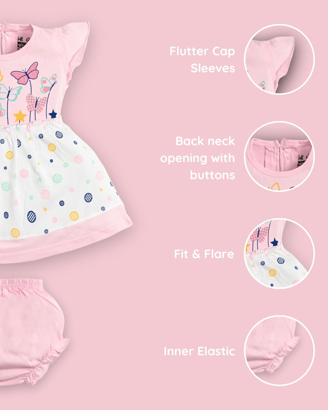 Butterfly Garden Short Sleeves Frock & Bloomer Pant Set | Pink