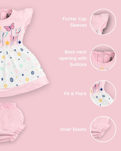 Butterfly Garden Short Sleeves Frock & Bloomer Pant Set | Pink
