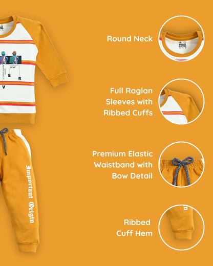 Never Origin Raglan Full Sleeves Sweatshirt & Joggers Set | Yellow