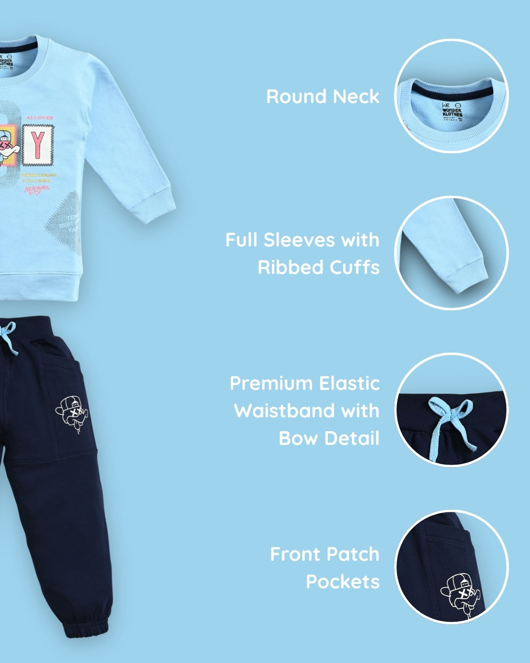 Ducky Boy Full Sleeves Sweatshirt & Joggers Set | Blue