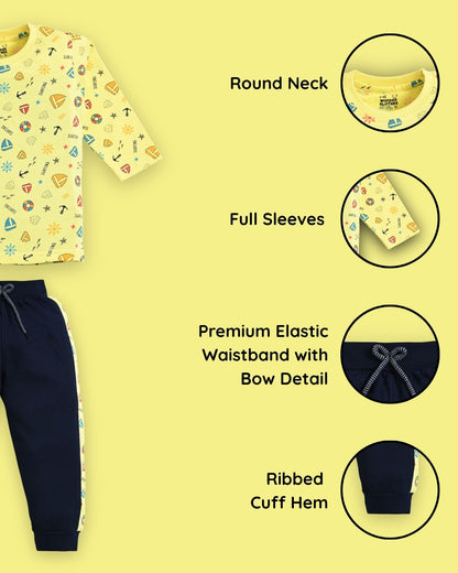 Surfing Beach Full Sleeves T-Shirt & Pyjama Set