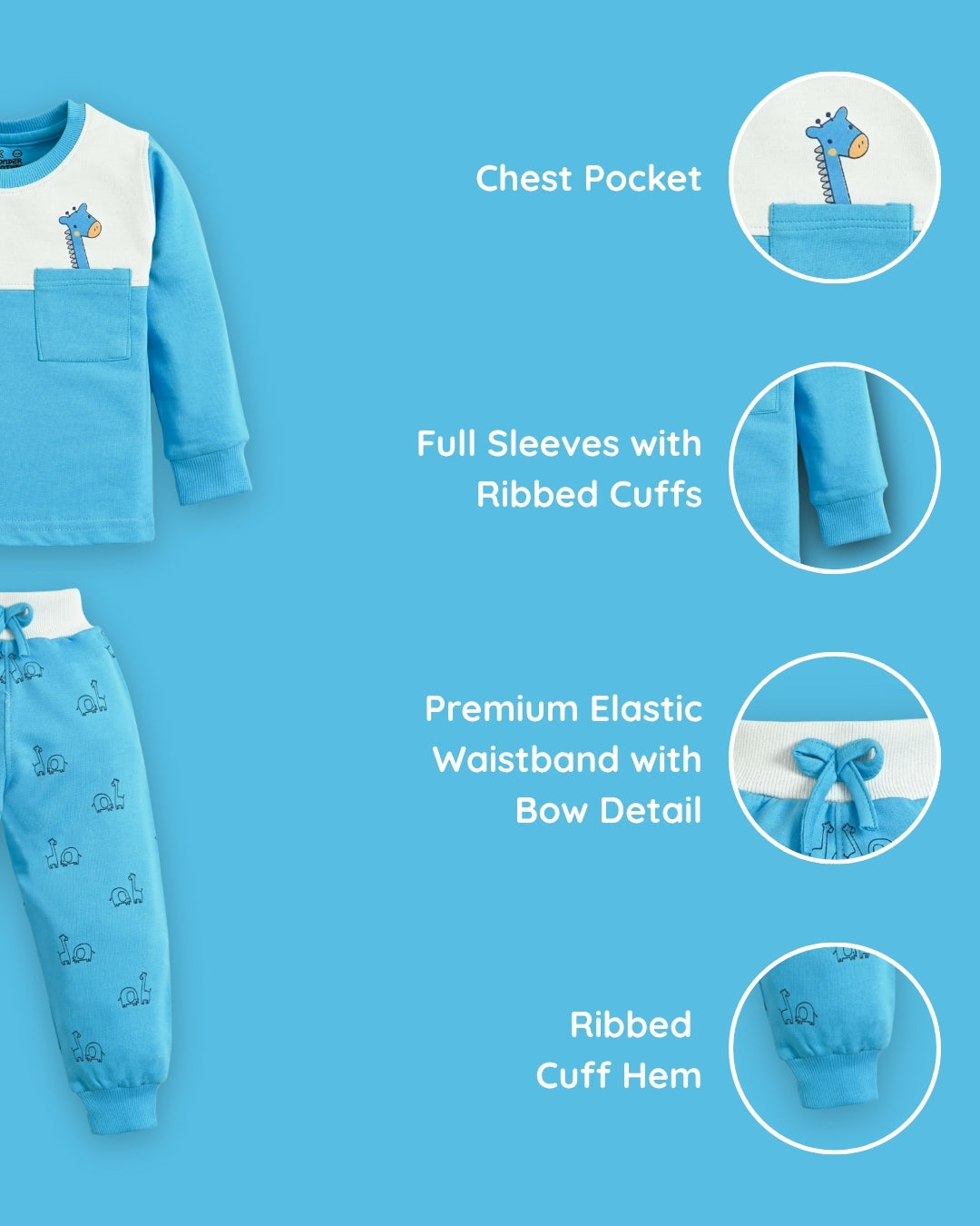 Jungle Buddies Full Sleeves Sweatshirt & Joggers Set | Blue