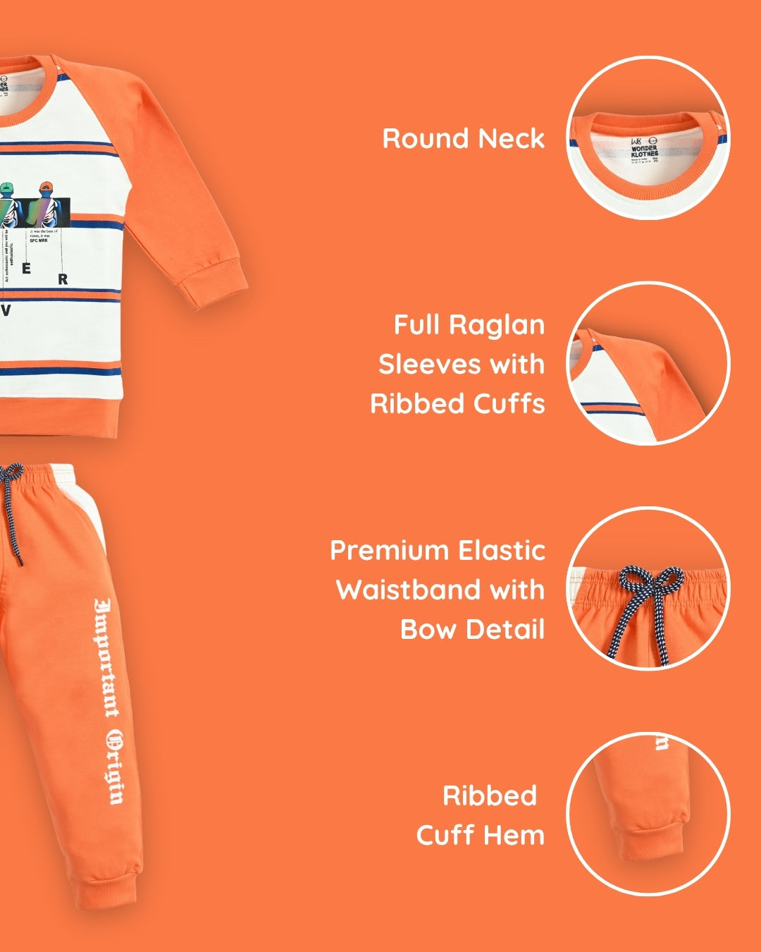 Never Origin Raglan Full Sleeves Sweatshirt & Joggers Set | Orange