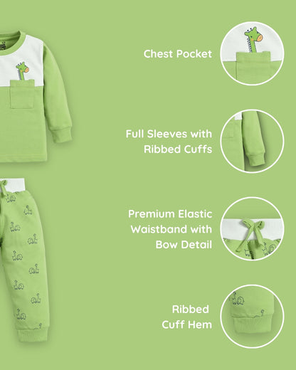 Jungle Buddies Full Sleeves Sweatshirt & Joggers Set | Green