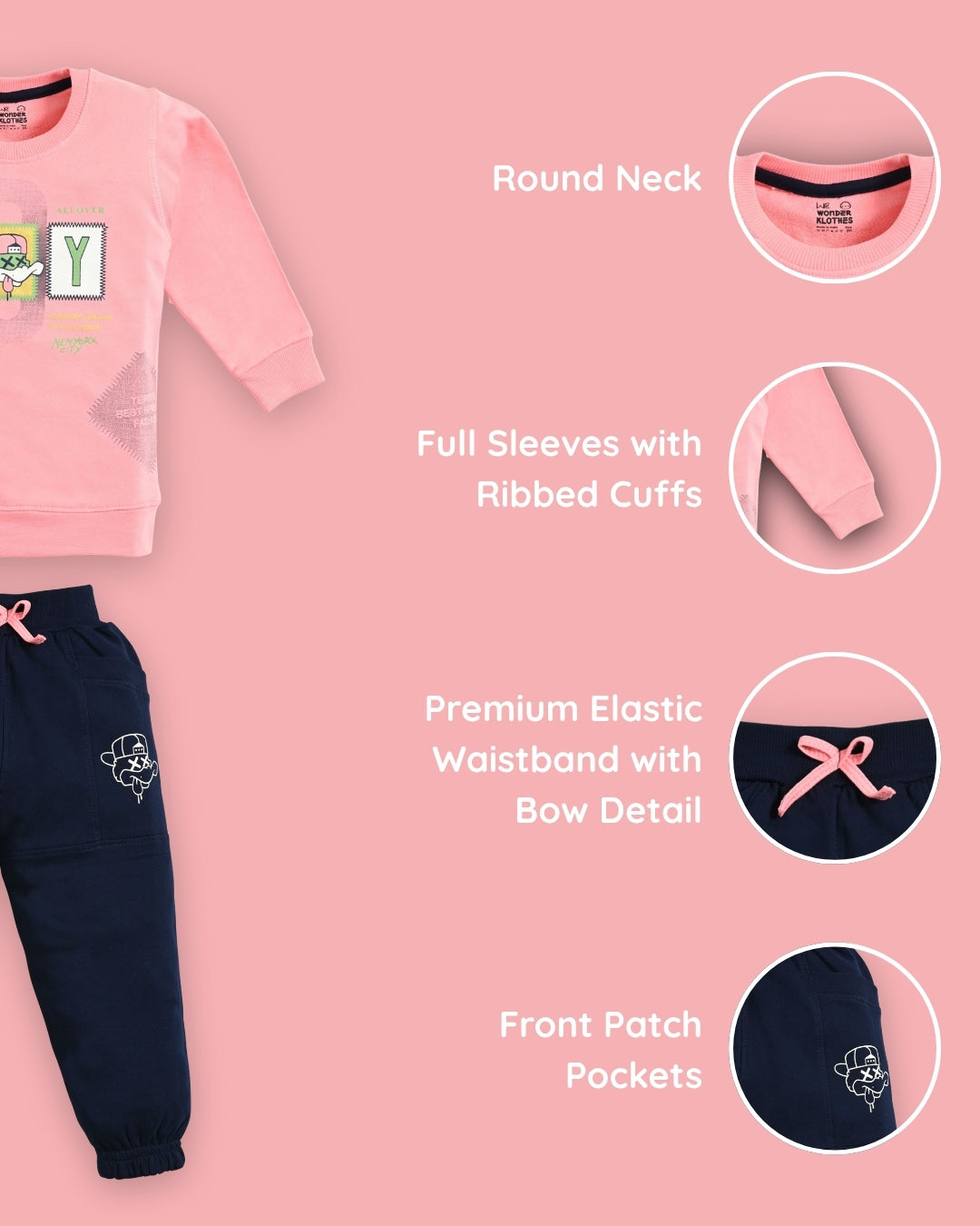 Ducky Boy Full Sleeves Sweatshirt & Joggers Set | Pink