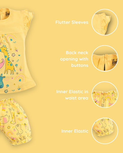 Jungle Joy Short Sleeves Frock & Bloomer Pant Set | Yellow