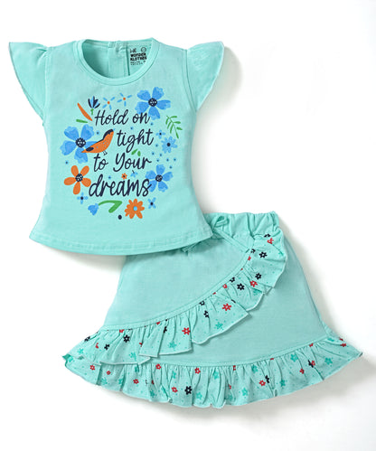 Floral Dreams Short Sleeves Top & Skirt Set | Green