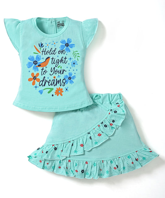 Floral Dreams Short Sleeves Top & Skirt Set | Green