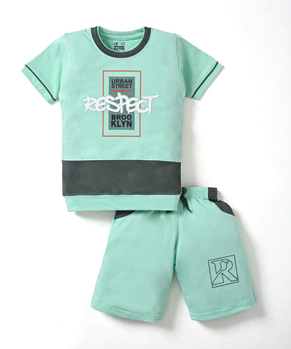 Respect Half Sleeves T-Shirt & Shorts Set | Green