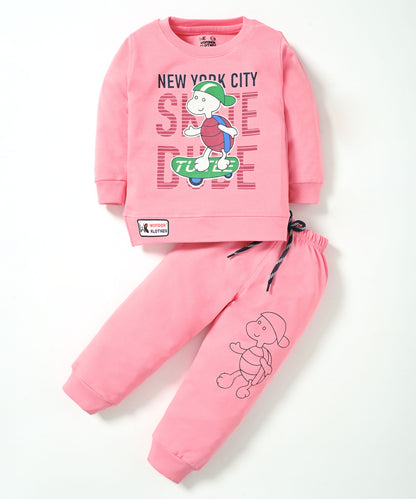 Skate Dude Full Sleeves Sweatshirt and Joggers Set | Pink