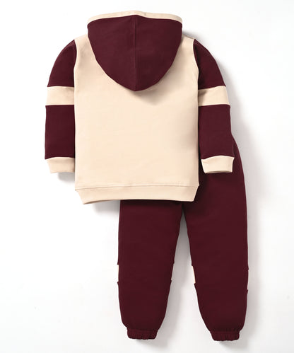 Boba Bear Full Sleeves Hooded Sweatshirt and Joggers Set | Maroon