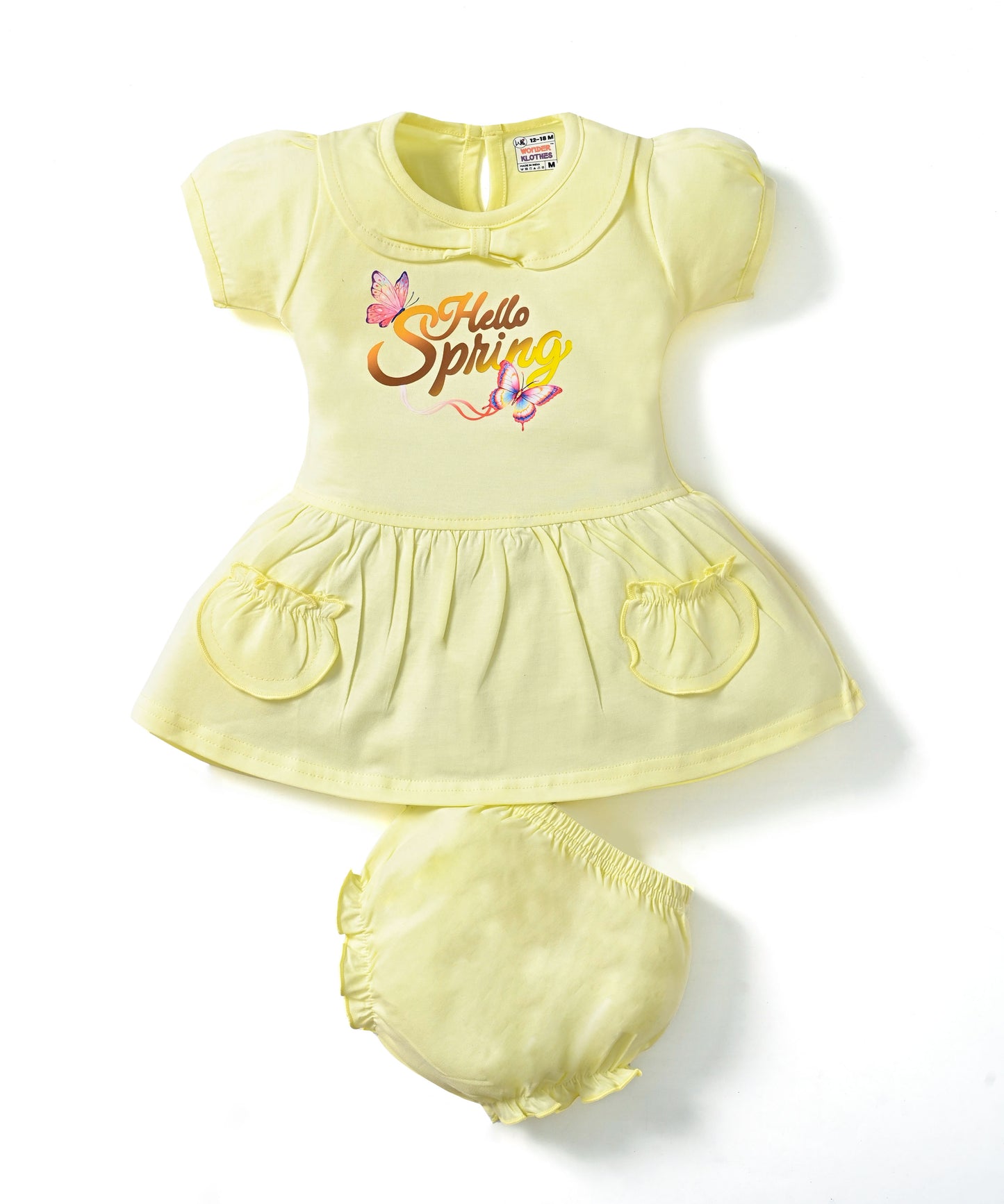 Hello Spring Half Sleeves Frock & Bloomer Pant Set | Yellow