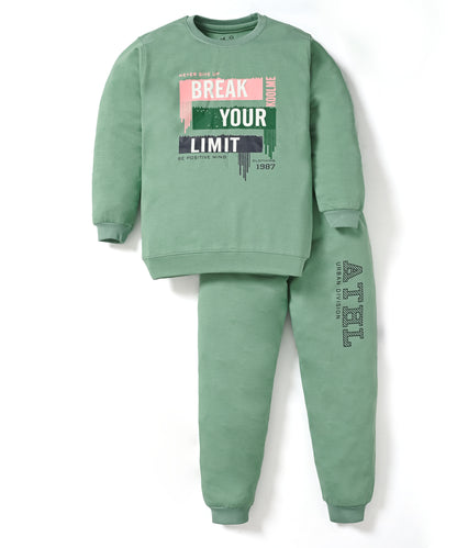 Break Your Limit Full Sleeves Sweatshirt and Joggers Set | Green
