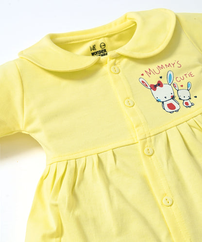 Mummy’s Cutie Full Sleeves Front Open Frock and Full Pant Set | Yellow