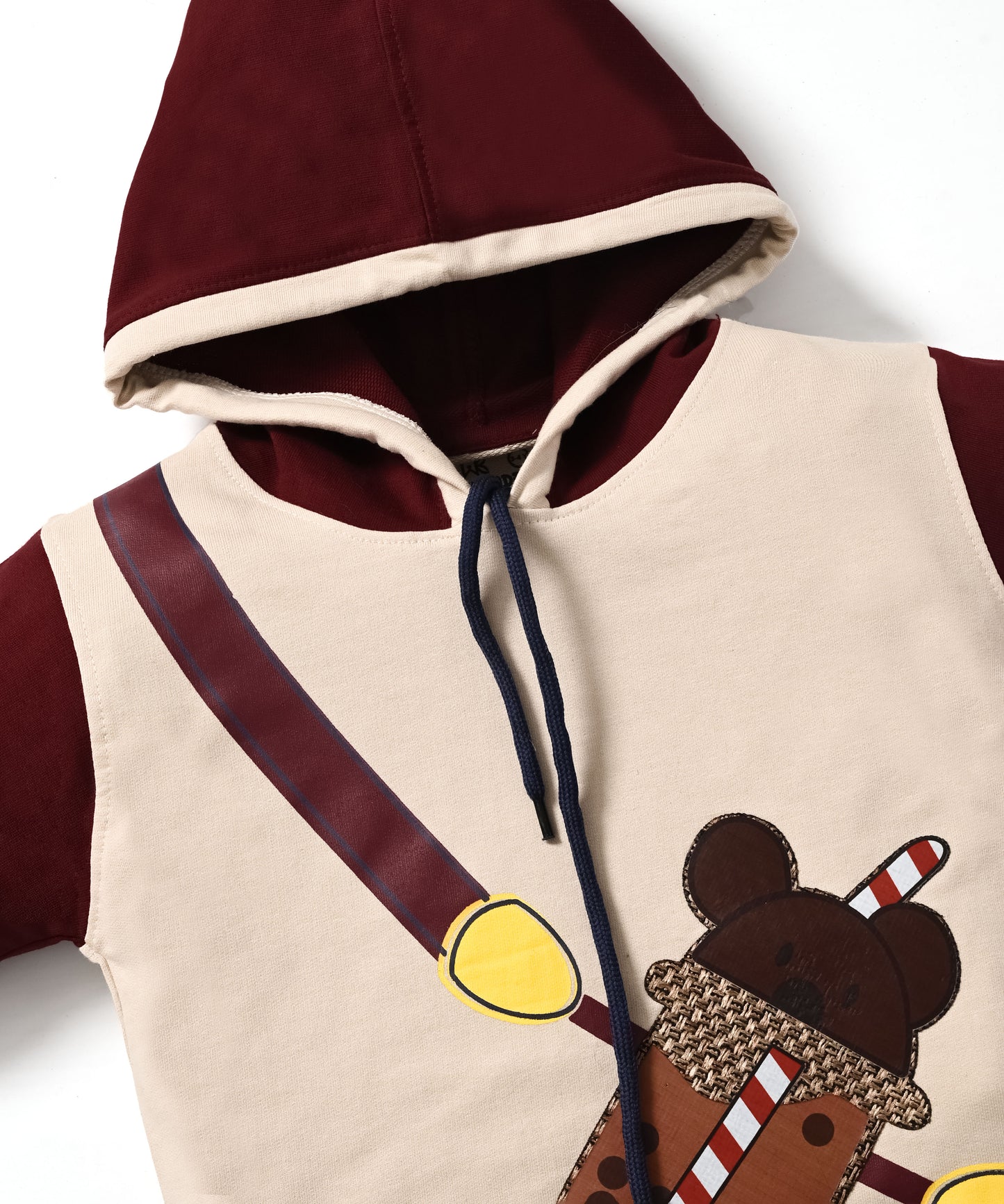 Boba Bear Full Sleeves Hooded Sweatshirt and Joggers Set | Maroon