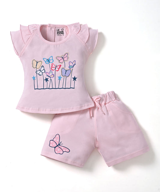 Butterfly Meadow Raglan Short Sleeves Top & Hot Pant Set | Pink