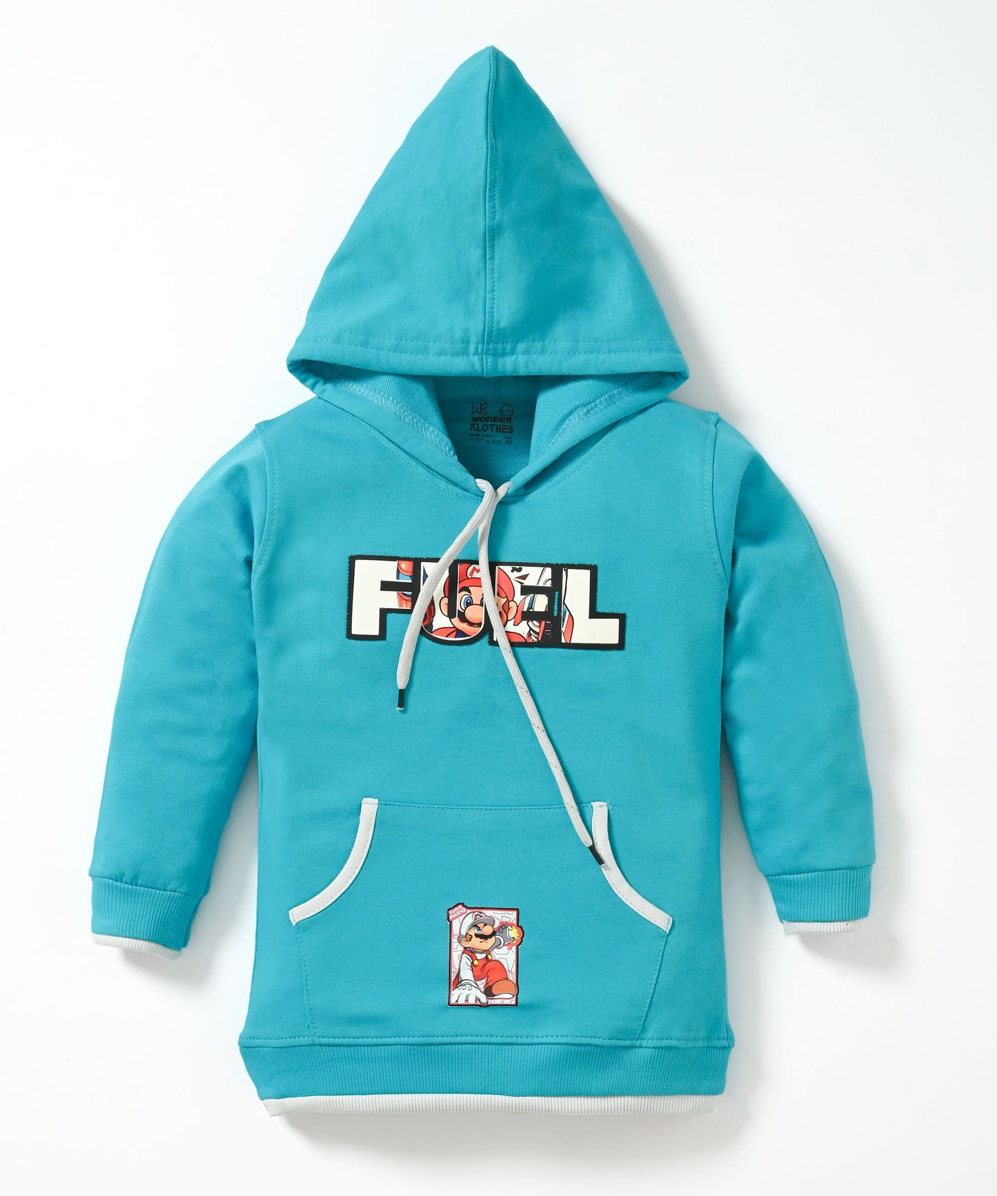 Fuel Mario Full Sleeves Hooded Sweatshirt with Pocket and Joggers Set | Blue