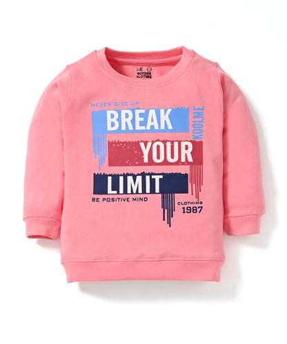 Break Your Limit Full Sleeves Fleece Sweatshirt and Joggers Set | Pink