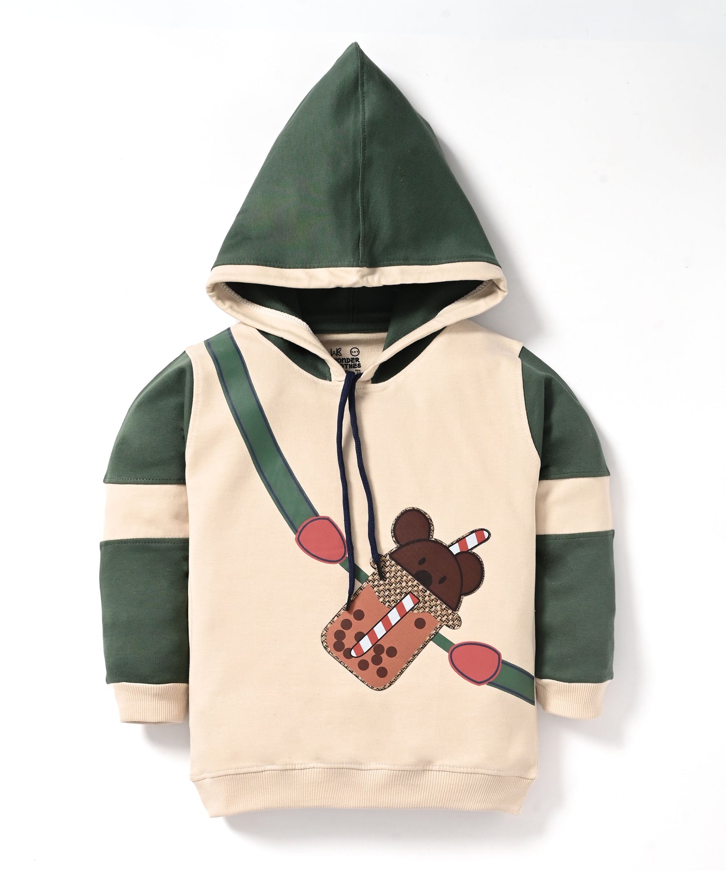 Boba Bear Full Sleeves Hooded Sweatshirt and Joggers Set | Green