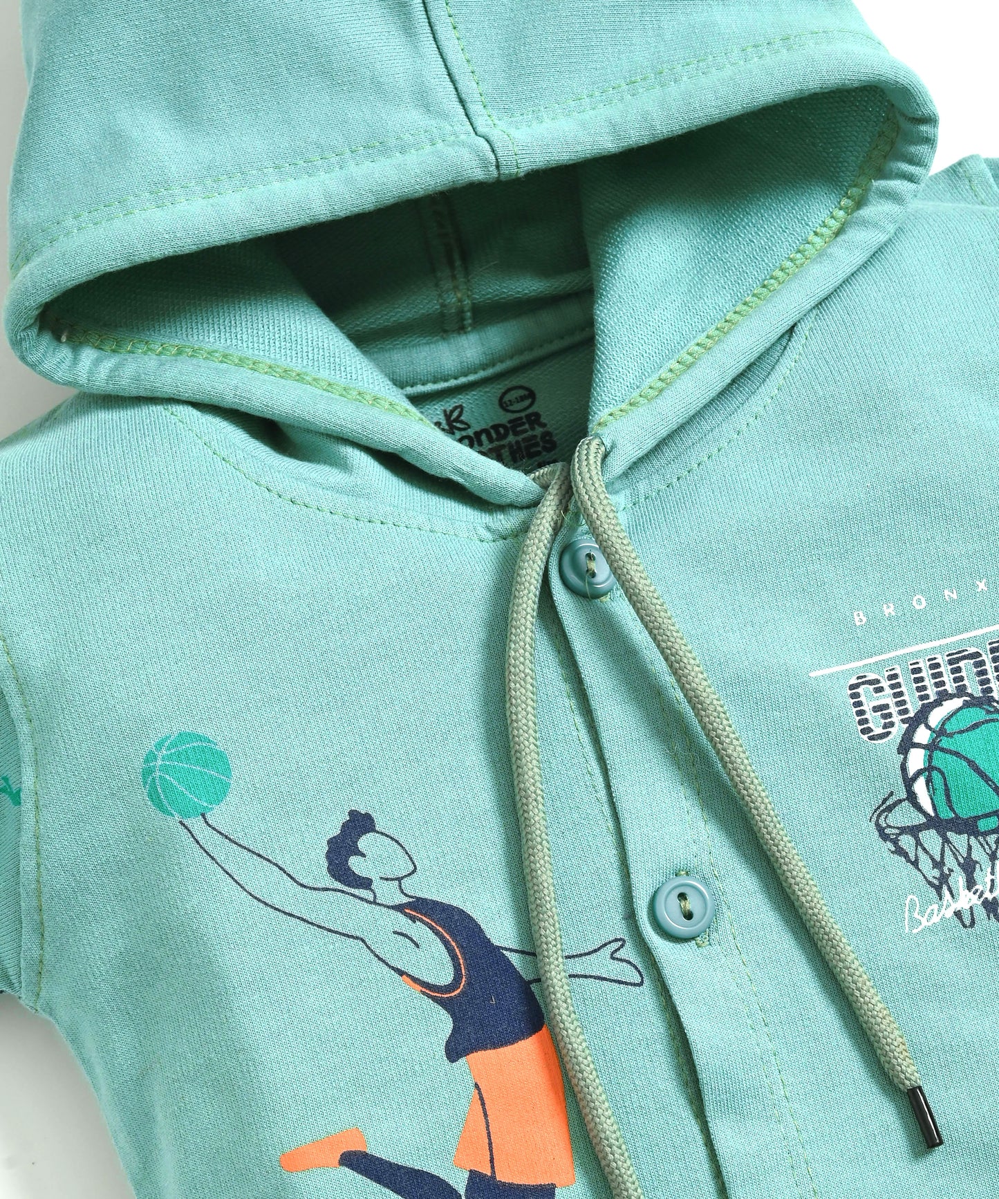 Basketball Full Sleeves Front Open Hooded Sweatshirt & Joggers Set | Green