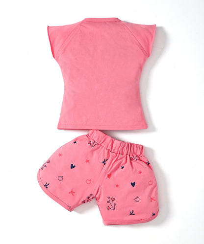 Apple Jar Raglan Short Sleeves Front Open Top & Hot Pant Set | Pink