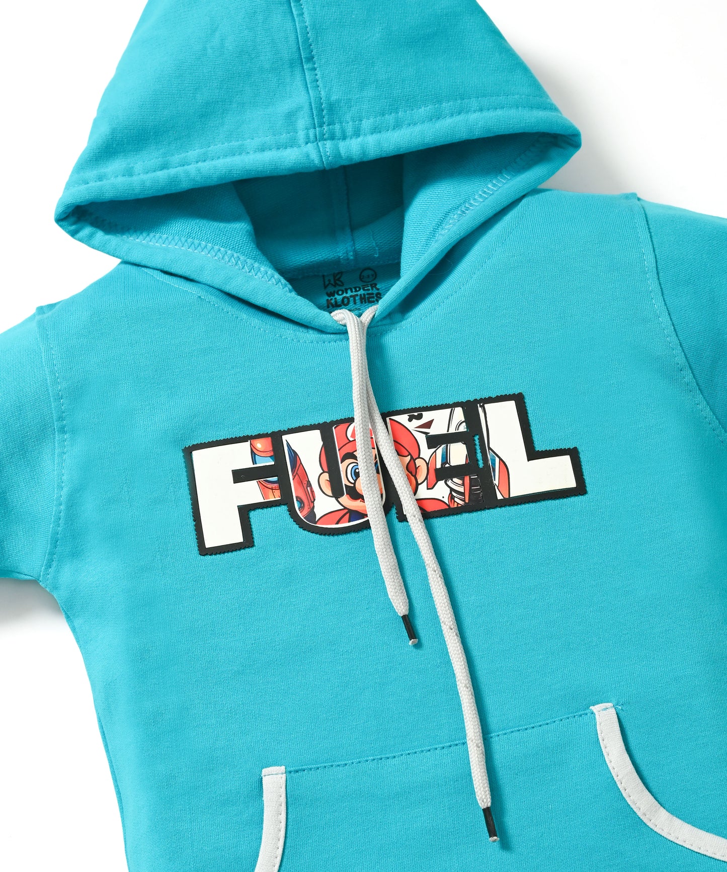 Fuel Mario Full Sleeves Hooded Sweatshirt with Pocket and Joggers Set | Blue