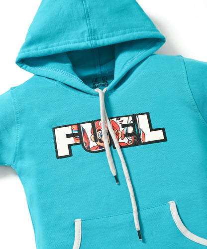 Fuel Mario Full Sleeves Hooded Sweatshirt with Pocket and Joggers Set | Blue