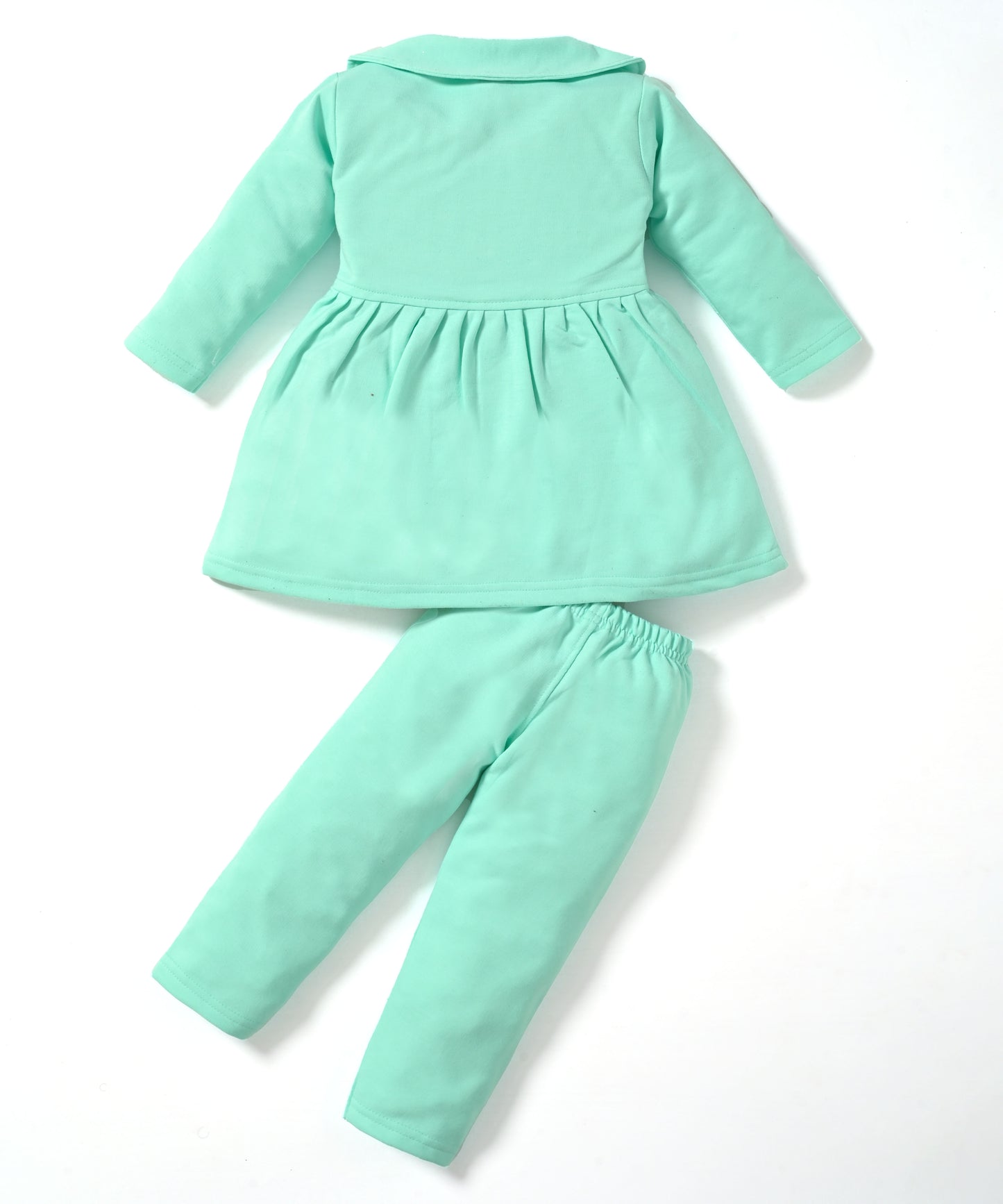 Mummy’s Cutie Full Sleeves Front Open Frock and Full Pant Set | Green
