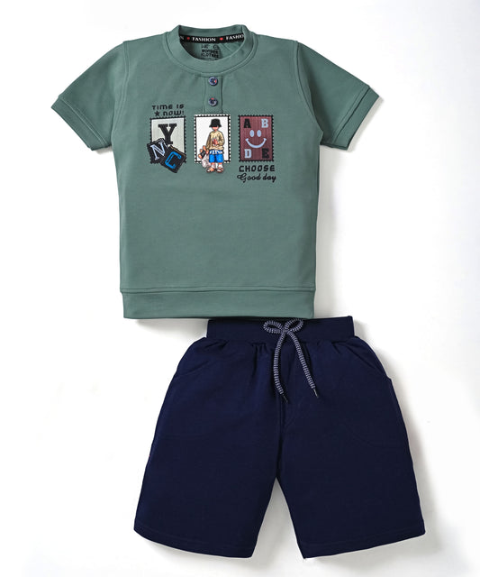 Street Times Half Sleeves T-Shirt & Shorts Set | Green