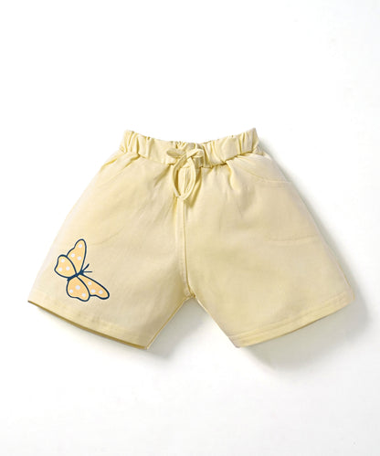 Butterfly Meadow Raglan Short Sleeves Top & Hot Pant Set | Cream