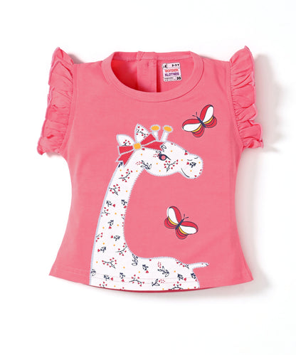 Giraffe Garden Short Sleeves Top & Skirt Set | Pink