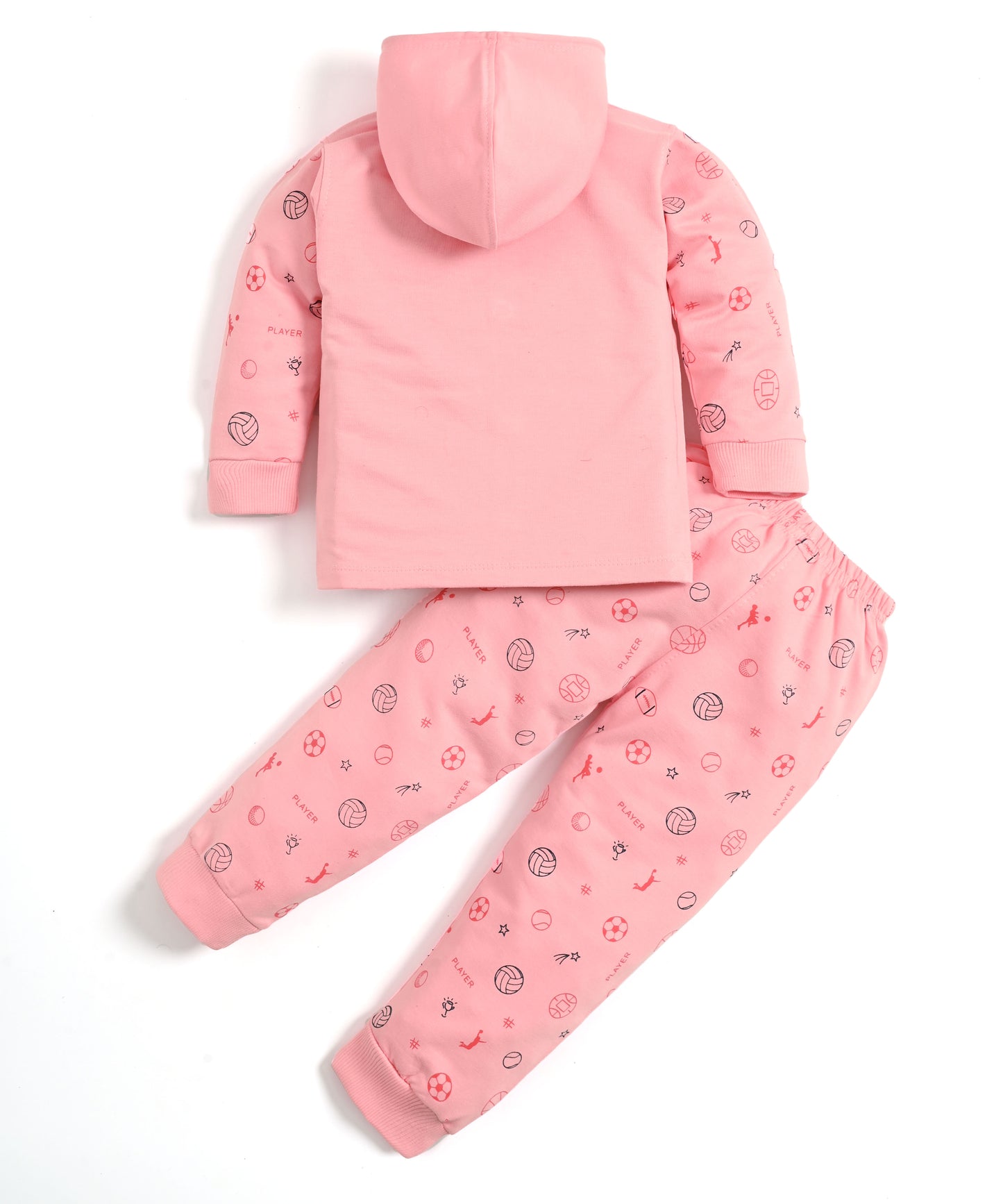 Basketball Full Sleeves Front Open Hooded Sweatshirt & Joggers Set | Pink