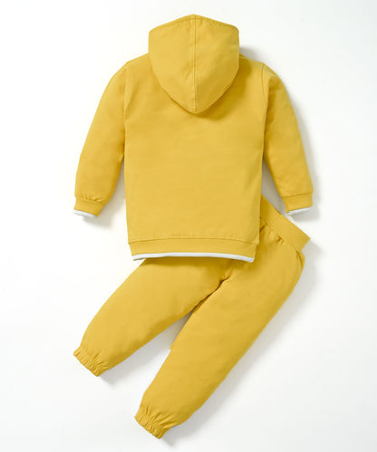 Fuel Mario Full Sleeves Hooded Sweatshirt with Pocket and Joggers Set | Yellow