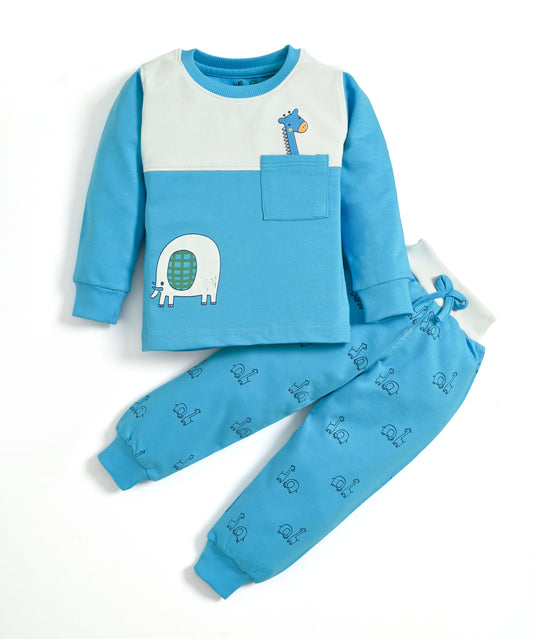 Jungle Buddies Full Sleeves Sweatshirt & Joggers Set | Blue