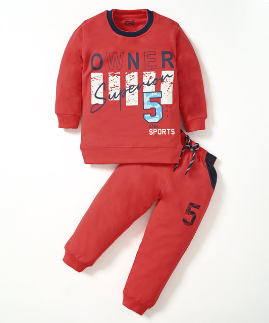 Owner Full Sleeves Sweatshirt and Joggers Set | Red