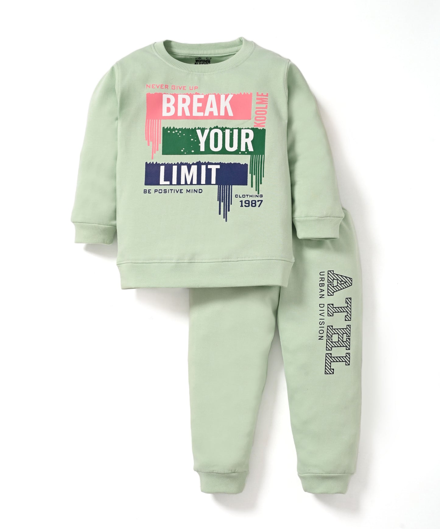 Break Your Limit Full Sleeves Fleece Sweatshirt and Joggers Set | Green
