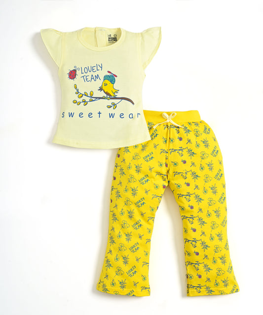 Sweet Bird Short Sleeves Top & Bootcut Pant Set | Yellow