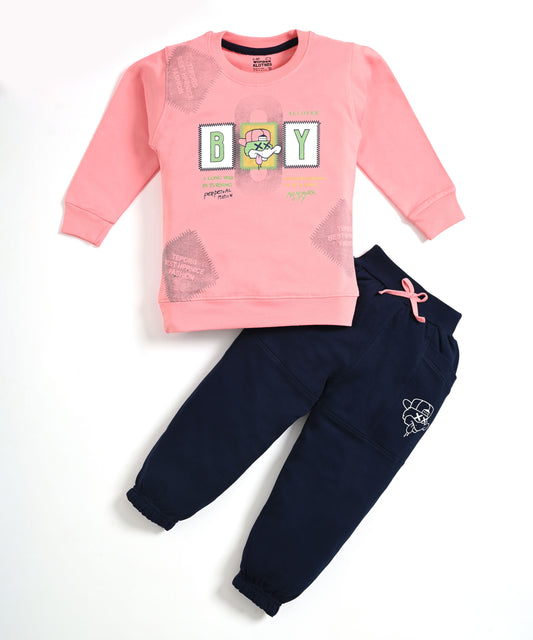 Ducky Boy Full Sleeves Sweatshirt & Joggers Set | Pink
