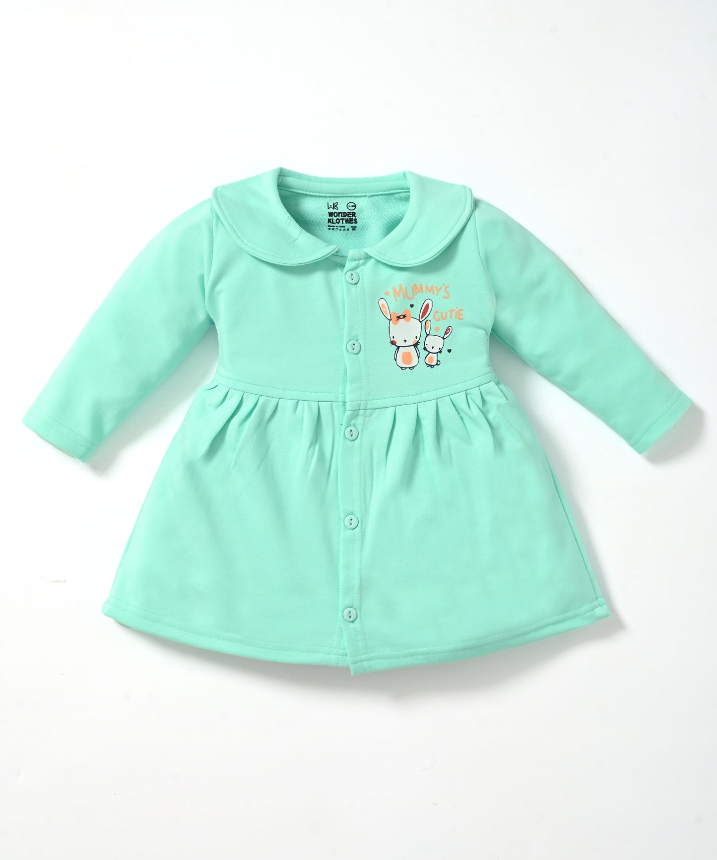 Mummy’s Cutie Full Sleeves Front Open Frock and Full Pant Set | Green