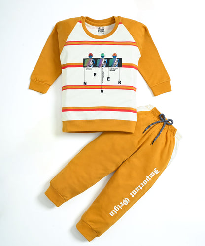 Never Origin Raglan Full Sleeves Sweatshirt & Joggers Set | Yellow