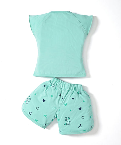 Apple Jar Raglan Short Sleeves Front Open Top & Hot Pant Set | Green