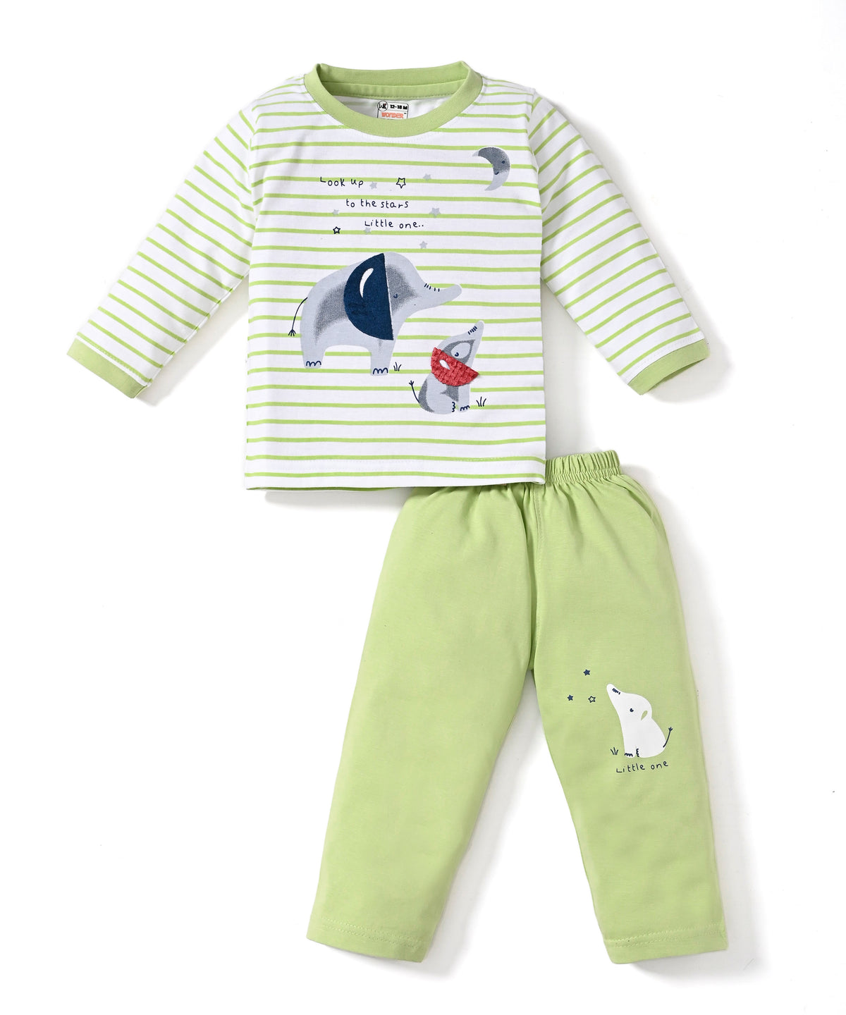 Elephant Night Full Sleeves T-Shirt & Pyjama Set | Green
