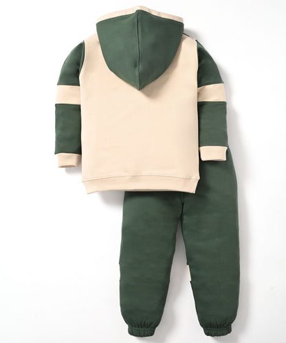Boba Bear Full Sleeves Hooded Sweatshirt and Joggers Set | Green
