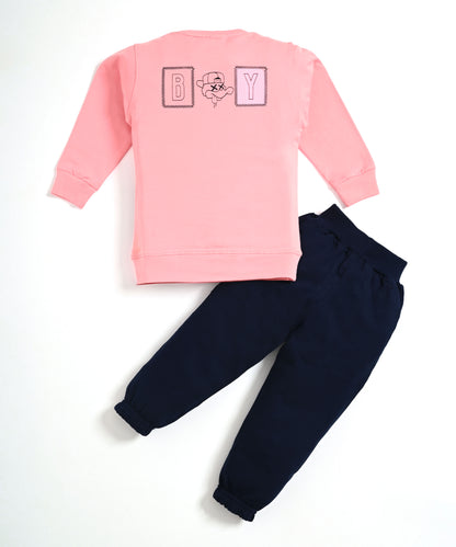 Ducky Boy Full Sleeves Sweatshirt & Joggers Set | Pink