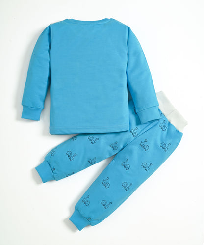 Jungle Buddies Full Sleeves Sweatshirt & Joggers Set | Blue