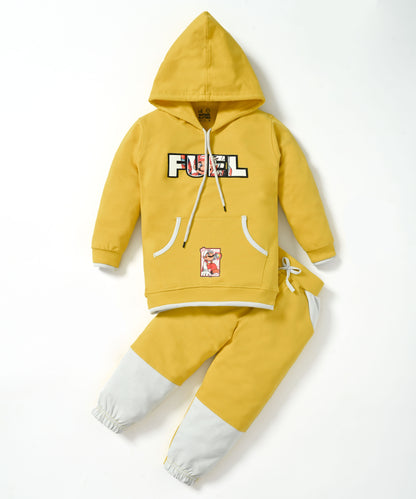 Fuel Mario Full Sleeves Hooded Sweatshirt with Pocket and Joggers Set | Yellow