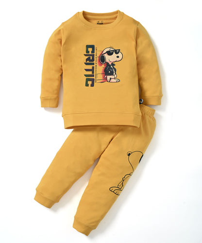 Critic Snoopy Full Sleeves Sweatshirt and Joggers Set | Yellow