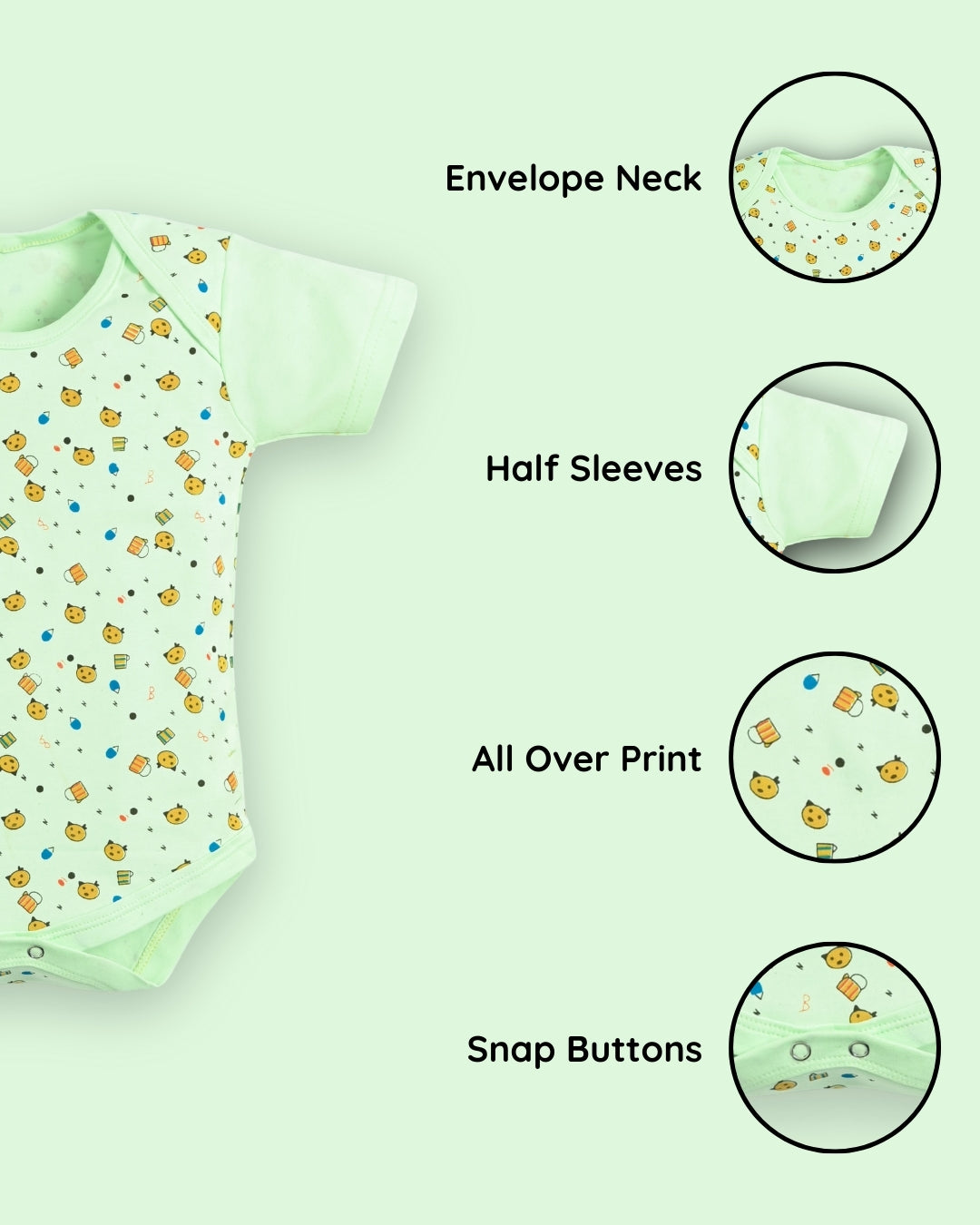 Kitten Envelope Half Sleeves Bodysuit Romper | Green