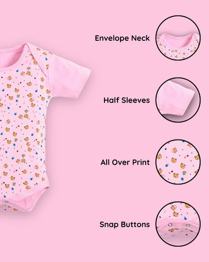 Kitten Envelope Half Sleeves Bodysuit Romper | Pink